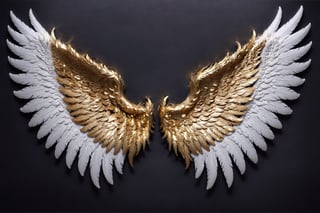 masterpiece, best quality, Arfang Photo realistic image of an angels wings gold with feathers