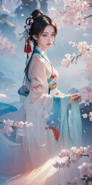 (masterpiece, top quality, best quality, official art, beautiful and aesthetic:1.2), (1girl), extreme detailed,(abstract, fractal art:1.3),highest detailed, detailed_eyes, light_particles, hanfu,jewelry, sexy, ,red,