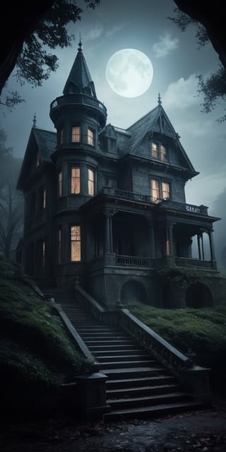  A forgotten mansion perched atop a windswept cliff, its windows dark and empty. The air hangs heavy with the secrets of its former inhabitants, and the crashing waves below whisper tales of forgotten tragedies. A spectral figure, its form a swirling mist that chills the very air. It weeps tears of moonlight, and its mournful cries echo through the mansion's halls. Whispers of its past life linger in the air, hinting at a love lost and a heart forever broken. A dusty portrait in the grand foyer depicts a young couple, their faces etched with a haunting sadness. The woman's eyes seem to follow the viewer, filled with a silent plea for help.,monster