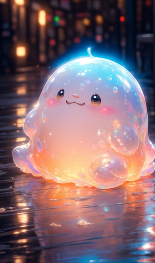 ((best quality)), ((Masterpiece)), blob slime, transparent slime, translucent, kawaii effects, kawaii glow, cute, more prism, vibrant color, detailed face, (perfect anatomy), masterpiece prima, extremely detailed CG, 8k, detailed body, ultra-detailed, realistic, ((ultra- detailed)), ((intrinsically detailed)), ,slime,3dcharacter