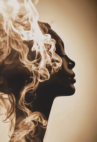 Wisps of smoke rising from a candle in the form of a woman's profile