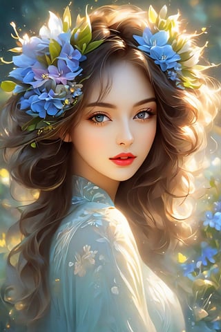 Image of a woman with flowers in her hair, elegant digital painting, beautiful gorgeous digital art, beautiful digital art, exquisite digital illustration, Beautiful digital illustration, detailed beautiful portrait, gorgeous digital art, beautiful portrait image, Beautiful illustrations, digital art portrait, lookover style, in digital illustration style, beautiful fantasy style portrait, beautiful digital artwork