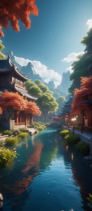 Masterpiece, best quality, (very detailed CG unified 8k wallpaper), (best quality), (best illustration), (best shadow), glowing elf with a glowing deer, drinking water in the pool, natural elements in forest theme. Mysterious forest, beautiful forest, nature, surrounded by flowers, delicate leaves and branches surrounded by fireflies (natural elements), (jungle theme), (leaves), (branches), (fireflies), (particle effects) and other 3D, Octane rendering, ray tracing, super detailed, alpine flowing water Qing dinasty artistic conception beauty, there is a kind of sea and a hundred rivers with tolerance and great artistic conception, and landscape painting of Jiangnan water town. Red atmosphere, maple leaves, autumn, artistic conception, red lotus, lotus pond moonlight, autumn, pond --auto --s2,Renaissance Sci-Fi Fantasy