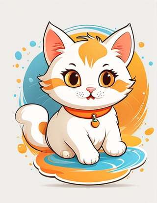 1 cartoon character ilustration, cute cat:  a funny impression jump, there is no background image, the background is just pure white, blank background, solo, tshirt design 