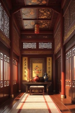  (masterful), best quality, highest quality, extremely detailed CG unity 8k wallpaper, detailed and intricate, chinese palace interior,Glass Elements, 