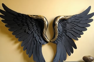 Realistic, Masterpiece, best quality, DINA MARIA a large pair of Black Gold angel wings 