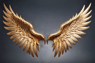 masterpiece, best quality, Arfang Photo realistic image of an angels wings gold with feathers
