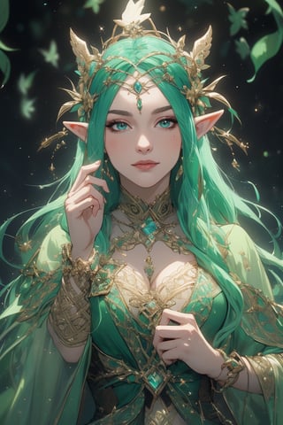 A beauty of grace, celtic goddess style, st.patricks day theme,sle, masterpiece, detailed background,mksks style,1 girl,3va,elf_crown