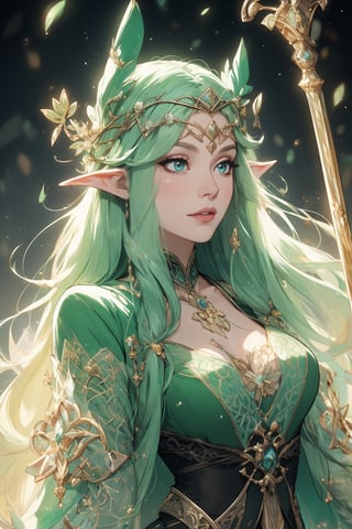 A beauty of grace, celtic goddess style, st.patricks day theme,sle, masterpiece, detailed background,mksks style,1 girl,3va,elf_crown