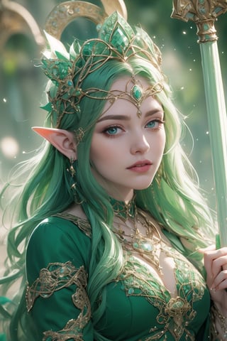 A beauty of grace, celtic goddess style, st.patricks day theme,sle, masterpiece, detailed background,mksks style,1 girl,3va,elf_crown