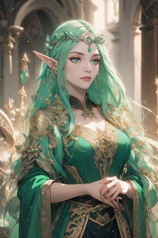 A beauty of grace, celtic goddess style, st.patricks day theme,sle, masterpiece, detailed background,mksks style,1 girl,3va,elf_crown