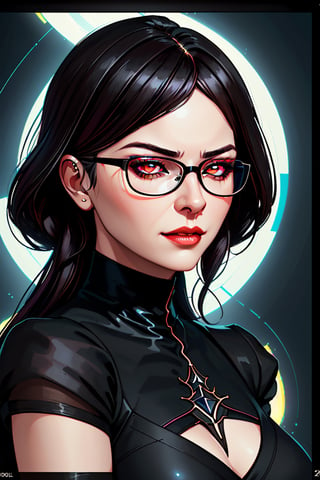 a woman wearing glasses and a black shirt, portrait, behance contest winner, precisionism, pixel perfect, behance hd, studio portrait, by Karol Bak, Graphic Novel: Colorful: 2D: Megapixel: Excited,n_2b