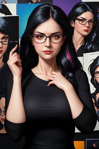 a woman wearing glasses and a black shirt, portrait, behance contest winner, precisionism, pixel perfect, behance hd, studio portrait, by Michael William Kaluta, Graphic Novel: Colorful: 2D: Megapixel: Excited