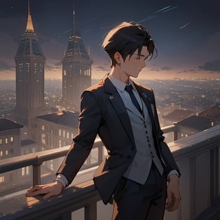 Score_9, Score_8_up, Score_7_up, Score_6_up, Score_5_up, Score_4_up,aa man black hair, sexy guy, standing on the balcony of a building,city, night,looking at the front building, wearing a suit, sexy pose,leaning on the railing,ciel_phantomhive,jaeggernawt,Indoor,frames,high rise apartment,outdoor