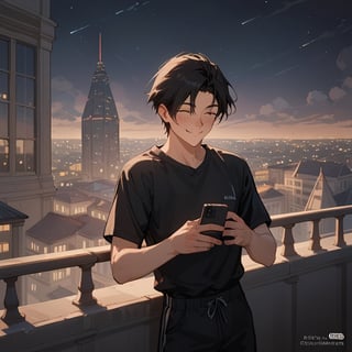 Score_9, Score_8_up, Score_7_up, Score_6_up, Score_5_up, Score_4_up,aa man black hair, sexy guy, standing on the balcony of a building,city, night,looking at the front building, wearing a shirt, sexy pose,leaning on the railing,holding a cell phone in his hand and looking at the cell phone, smiling,
ciel_phantomhive,jaeggernawt,Indoor,frames,high rise apartment,outdoor