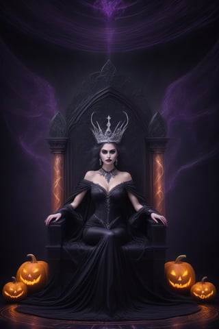 breathtaking gothic style, raw photo of the queen of the witches, sitting on her throne, bats and pumpkins, dark, mysterious, haunting, dramatic, ornate, award-winning, professional, highly detailed,A girl dancing 