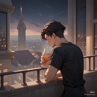 Score_9, Score_8_up, Score_7_up, Score_6_up, Score_5_up, Score_4_up,aa man black hair, sexy guy, standing on the balcony of a building,city, night,looking at the front building, wearing a black shirt, sexy pose,leaning on the railing,drinking a coffe,
ciel_phantomhive,jaeggernawt,Indoor,frames,high rise apartment,outdoor