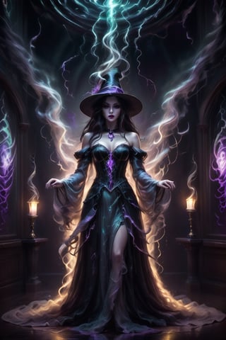 Gothic style, breathtaking, raw photo of the most beautiful and sexy witch in the universe, Halloween, dark, mysterious, haunting, dramatic, ornate, award-winning, professional, highly detailed,DonMn1ghtm4reXL,A girl dancing ,DonMF41ryW1ng5XL,ice and water,fire element