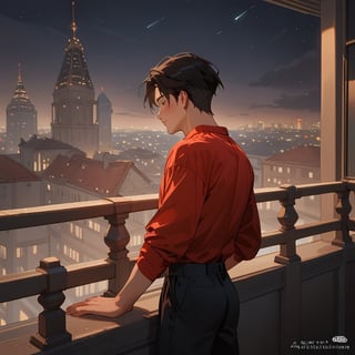 Score_9, Score_8_up, Score_7_up, Score_6_up, Score_5_up, Score_4_up,aa man black hair, sexy guy, standing on the balcony of a building,city, night,looking at the front building, wearing a red shirt, sexy pose,leaning on the railing,
ciel_phantomhive,jaeggernawt,Indoor,frames,high rise apartment,outdoor