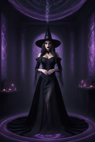 Gothic style, breathtaking, raw photo of the most beautiful and sexy witch in the universe, Halloween, dark, mysterious, haunting, dramatic, ornate, award-winning, professional, highly detailed