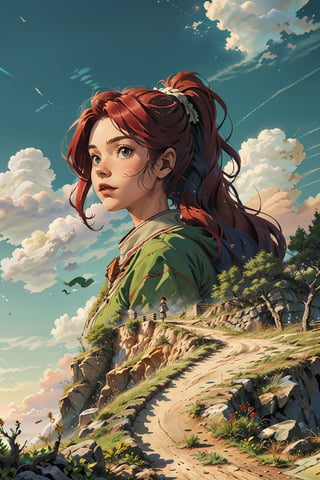 (4k), (masterpiece), (best quality),(extremely intricate), (realistic), (sharp focus), (cinematic lighting), (extremely detailed), (full body),

Girl with red hair in ponytail ,city at night,ghibli style.

A young girl with long flowing hair and a curious expression on her face stands on a cliff overlooking a lush green valley. In the distance, a giant tree reaches up into the sky, its branches touching the clouds. A soft breeze blows, carrying the scent of wildflowers.

,chibi,High detailed ,midjourney,fantasy00d,FFIXBG