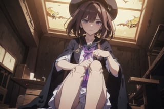 A Short height Girl , 10 Years old , A Child girl appearance, Look at the sky, Angry , Leg Long Light Brown Hair, Purple Eyes, Angry Expression , Leg Long Light Brown Hair, Purple Eyes, Angry Expression, Black Sailor Cap, Doll Joint, Black Cape, White Dress, Purple Large War Hammer , Sitting on the ground, Say No Sign, Reject Hand , Stop Hand  ,Sexy Split Leg Pose, Leg Visible, Lab Room, ((Best quality)), ((masterpiece)), 3D, HDR (High Dynamic Range),Ray Tracing, NVIDIA RTX, Super-Resolution, Unreal 5,Subsurface scattering, PBR Texturing, Post-processing, Anisotropic Filtering, Depth-of-field, Maximum clarity and sharpness, Multi-layered textures, Albedo and Specular maps, Surface shading, Accurate simulation of light-material interaction, Perfect proportions, Octane Render, Two-tone lighting, Wide aperture, Low ISO, White balance, Rule of thirds,8K RAW, Aura, masterpiece, best quality, Mysterious expression, magical effects like sparkles or energy, flowing robes or enchanting attire, mechanic creatures or mystical background, rim lighting, side lighting, cinematic light, ultra high res, 8k uhd, film grain, best shadow, delicate, RAW, light particles, detailed skin texture, detailed cloth texture, beautiful face, (masterpiece), best quality, expressive eyes, perfect face,nikkeredhood,hair over one eye,marian,Scarlet (nikke),hellsparadise style,fuyumi,ludmilla,yellow eyes,villetta_nu,black nightgown,bat ornament,halloweentech ,outfit-iris,aaherta