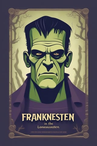 a book cover for Frankenstein in the cover Frankenstein ,Fantasy style,6000,flat design,Leonardo Style,Movie Still