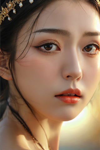 (Masterpiece, Top Quality, Best Quality, Official Art, Beauty and Aesthetics: 1.2), (1 Oriental Girl Sad Sad Frontal Facial Expression), Nano Detailed, (Abstract, Fractal Art: 1.3), Highest Detailed, Detailed eyes, tiny teardrops on face, bare shoulders, sexy lips, pronounced contours
