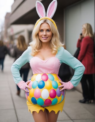 Photo of a Easter Egg Costume with a blonde woman inside