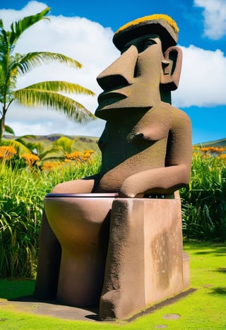 Easter Island statue squatting on a Toilet Seat