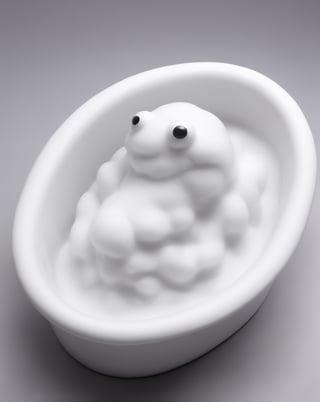 Photo of cute eldritch monster , made out of bath foam, taking a bath , Victorian style bath tub, art by Escher