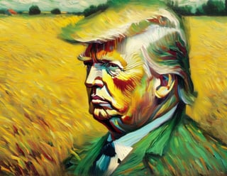v0ng44g, p0rtr14t, soft blurry oil painting portriat of a close up shot of a (((Donald Trump by van Gogh))), farm field backdrop heavy brush strokes, by van Gogh