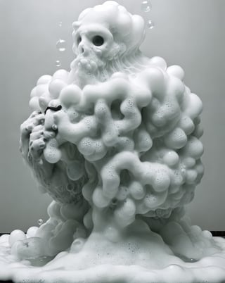 Photo of eldritch , made out of bath foam, taking a bubble bath , victorian bathroom, art by Escher