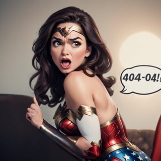 "40 4" TEXT LOGO. Wonder Woman,  mouth open. Comic strip speech bubble "40 4",  TEXT LOGO, TEXT,TEXT LOGO