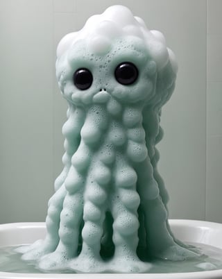 Photo of cute eldritch monster , made out of bath foam, bubble bath , Victorian bath tub, art by Escher