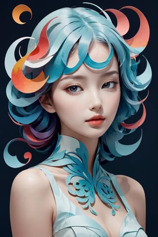 Majestic portrait of a human figure,

beautiful young woman, beautiful body, very feminine,

imagined in the layered paper cuts and negative space style of Eiko Ojala,

combined with Tracie Grimwood's lovely watercolor approach and the intoxicating and

fluid dynamics captured by Alberto Seveso,

They all merged to give rise to a single fusion,

body contours,

multiple shades,

paper texture,

natural gradient,

paper cut overlay,

watercolors,

fluid dynamics,

fascinating,

artistic fusion,

Very detailed,

multidimensional,

HD,aesthetic portrait,cutegirlmix,LinkGirl,xxmix_girl