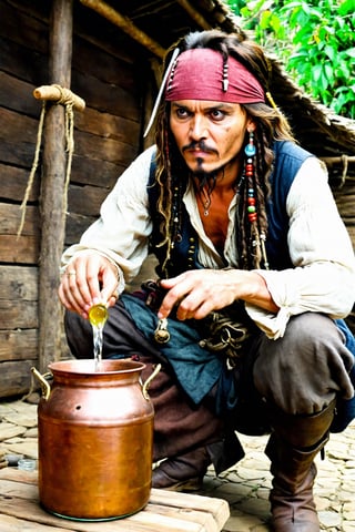 Detailed photo of Jack Sparrow using homemade moonshine machie  distillation of rakija ,more detail 