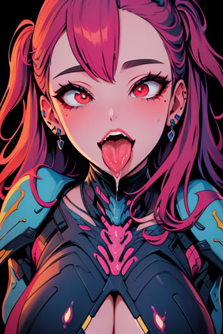 masterpiece, best quality, artwork), (extremely detailed 8K picture detailed close up of a happy girl showing her long thounge, dripping, warframe, alien sexy godess ,More Detail,Mecha body,,ahegao,tongue out,orgy