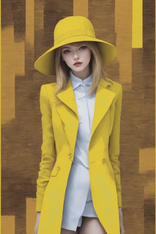 manga style a collage of a lady wearing a hat, dressed with expensive clothes, this painting is a large canvas, mono-yellow, death note, anorexic figure, clippings of a fashion magazine, noir film world character design, vibrant, high-energy, detailed, iconic, Japanese comic style,<lora:659095807385103906:1.0>,<lora:659095807385103906:1.0>