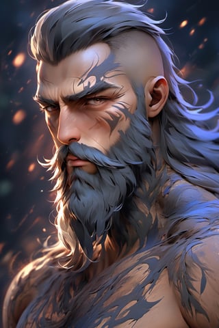 (masterpiece:1.2), high quality shadow, (((upperbody portrait))), 1man, cool, angry look, badass, muscular body, (high detailed skin, skin details), (wide landscape, 8k), depth of field, highres, best illumination,big rugged old man with a white beard, 
,niji style,ink 