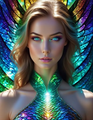 A very beautiful woman's face with green-blue eyes,rainbow effect, no background, stunning, something that even doesn't exist, mythical being, energy, molecular, textures, iridescent and luminescent scales, breathtaking beauty, pure perfection, divine presence, unforgettable, impressive, breathtaking beauty, Volumetric light, auras, rays, vivid colors reflects, Broken Glass effect, no background, stunning, something that even doesn't exist, mythical being, energy, molecular, textures, iridescent and luminescent scales, breathtaking beauty, pure perfection, divine presence, unforgettable, impressive, breathtaking beauty, Volumetric light, auras, rays, vivid colors reflects,niji6
