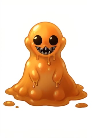 solo, full body, masterpiece, best quality, simple white background, 

scp999, slime, slime boy, orange, dot eyes, black eyes, 

((monstrous creature, terrifying creature, many sharp teeth,)),