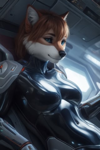 Asuka Langley a spaceship pilot in a latex suit with robotic limbs, laying down in a pod, in a cyberpunk setting, cyborg, implants, high details, realistic, photorealism, 8k,souryuuasukalangley