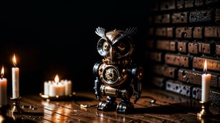 steampunk Robot_Owl In a Candle lit room,perfecteyes