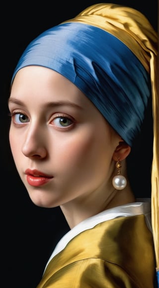 Vermeer, Girl with a Pearl Earring. (Masterpiece, top quality, best quality, official art, beautiful and aesthetic:1.2),(1girl:1.4), extreme detailed,(colorful:1.3),highest detailed, 