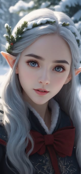  score_9, score_8, score_7, score_6, (fantasy style, portrait of shy petite little elf girl, practicing with bow, close up, extremely beautiful, long wavy hairstyle, pretty grey eyes, wearing black winter coat), cold atmosphere, winter themed, snow, Style-Winter, pine trees, snow forest in the background, unreal engine,  (masterpiece, Intricate, epic detailes, Sharp focus, dramatic, surreal oil painting)
,Xxmix_Catecat