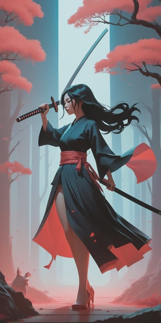 score_9, score_8, score_7, score_6, Stacked Papercut Art showcasing retro, sorcerous, sorcery, unearthly, ,by Duy Huynh and Alena Aenami in the style of Harumi Hironaka,full body length 8k photorealistic cinematic ,  godess wielding a katana 