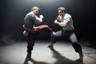 (photorealistic):1.4, moviestill, cinestill, (RAW, photo), break,
(best quality, ultra quality, high quality):1.3, break, dynamic view, a head and full body portrait of male street fighters fighting on a street, wearing male fighter full clothes with realistic movement, very symmetric male head, different male faces, handsome, high action, fighting scene movie, realistic accurate anatomy, healthy, original, sense of fight and combat, street fighters atmosphere, 3d rendering, capcom, namco, high quality physics-based rendering, cg, cgi, 120fps, visible air trace, high res, fightful intricate, (player characters focus), different male faces, very symmetric different male heads, realistic combat movement, realistic leg movement ,man,Epicrealism, ufotable, ,realhands, 120fps, velocity, quick moves, light motion blur