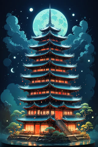 A view of Shinsaibasi in night infographic with illustrations, by victo ngai, kilian eng moody colours, dynamic lighting, digital art, winning award masterpiece, fantastically beautiful, illustration, aesthetically style of Stephan Martiniere, beksinski, trending,chibi