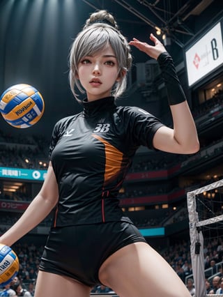 1 girl, play volleyball, (dynamic volleyball player pose:0.5),yorha no. 2 type b